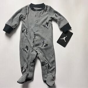Air Jordan Newborn Carbon Heather Logo One-piece Button Up Long Sleeve